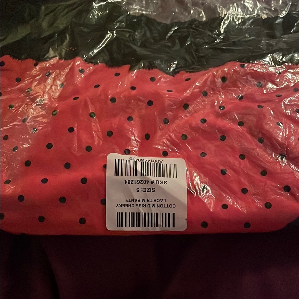 Torrid pink with black dots black Lace Trim Panty. Cheeky